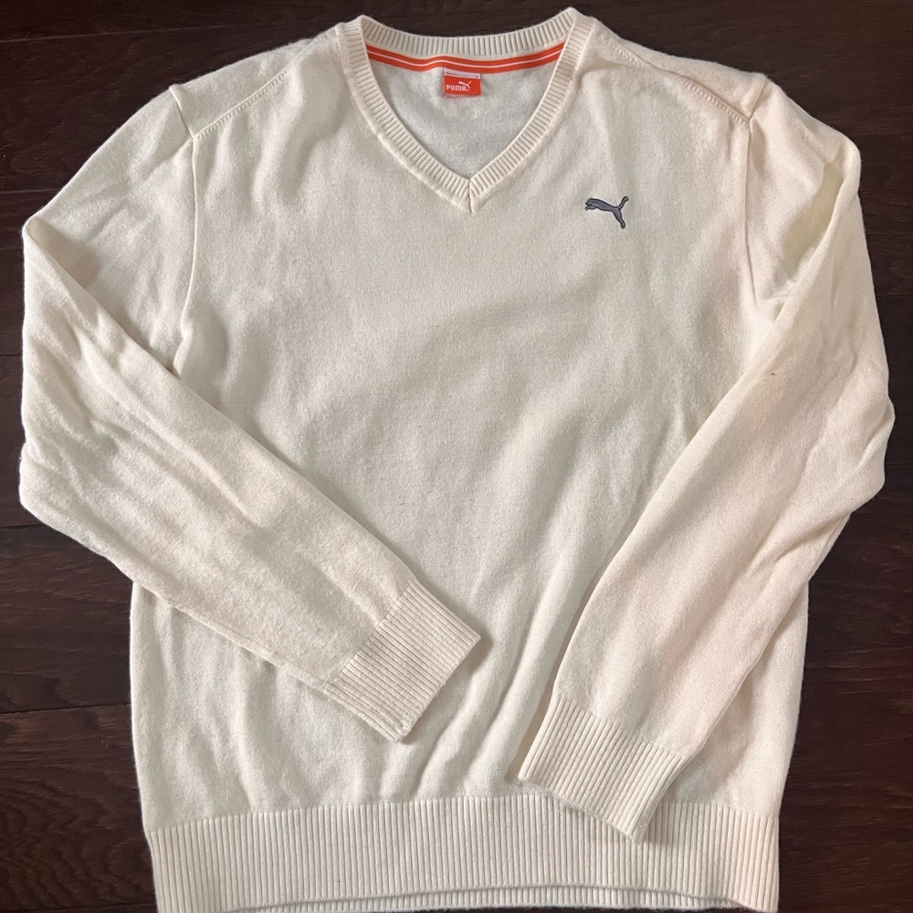 Mens Puma off white/cream v neck sweater
